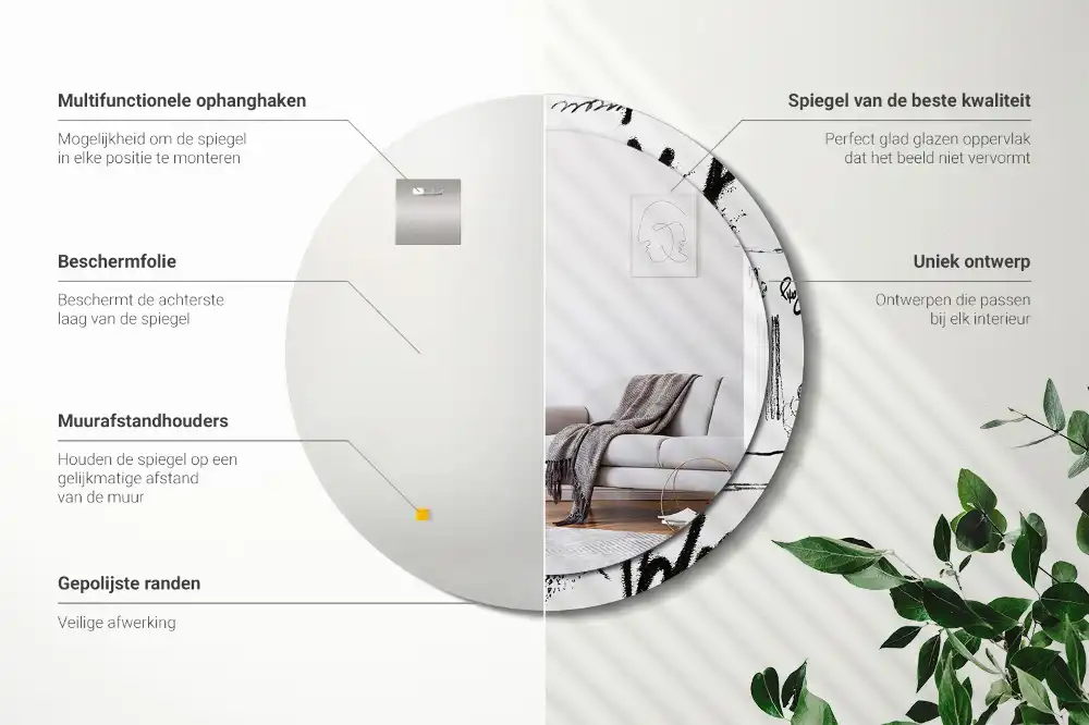 Specchio rotondo con cornice stampata Motivo graffiti