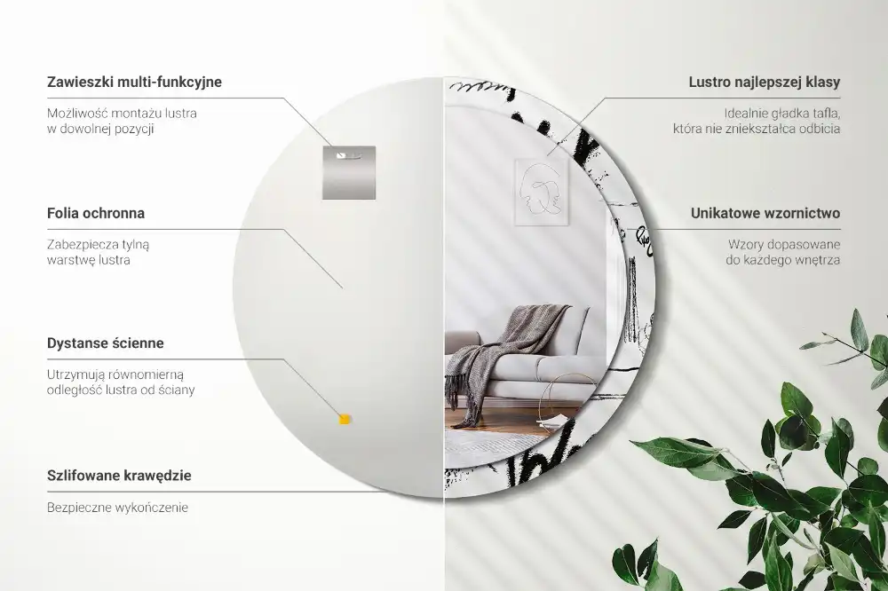 Specchio rotondo con cornice stampata Motivo graffiti