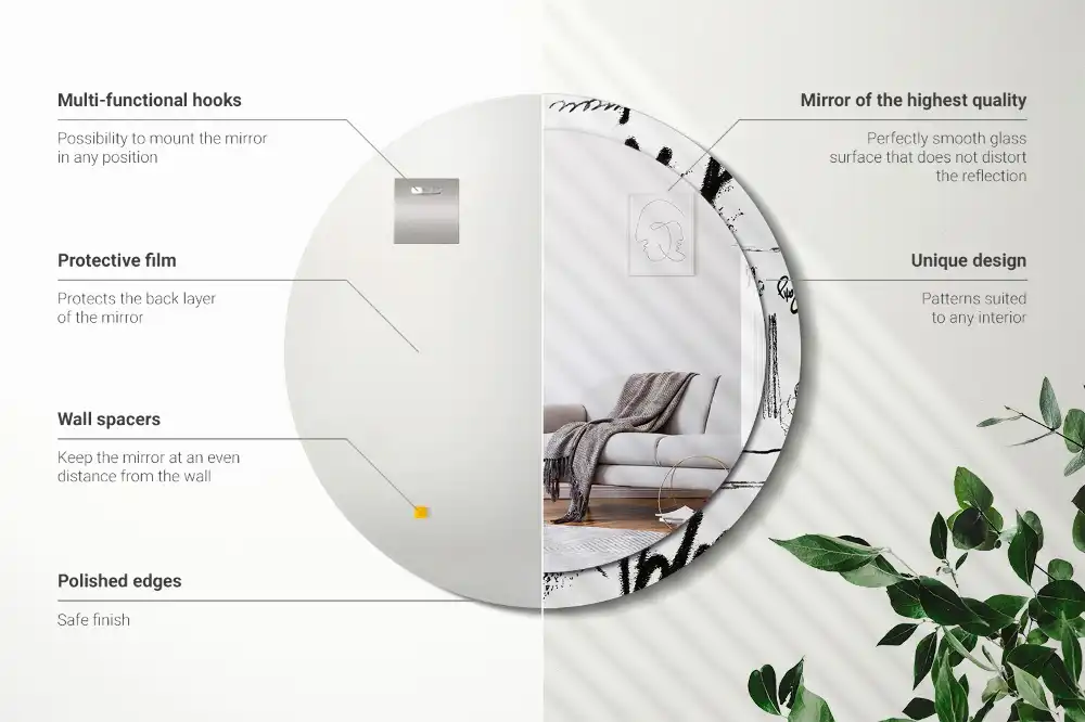 Specchio rotondo con cornice stampata Motivo graffiti