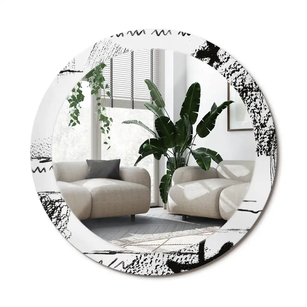 Specchio rotondo con cornice stampata Motivo graffiti