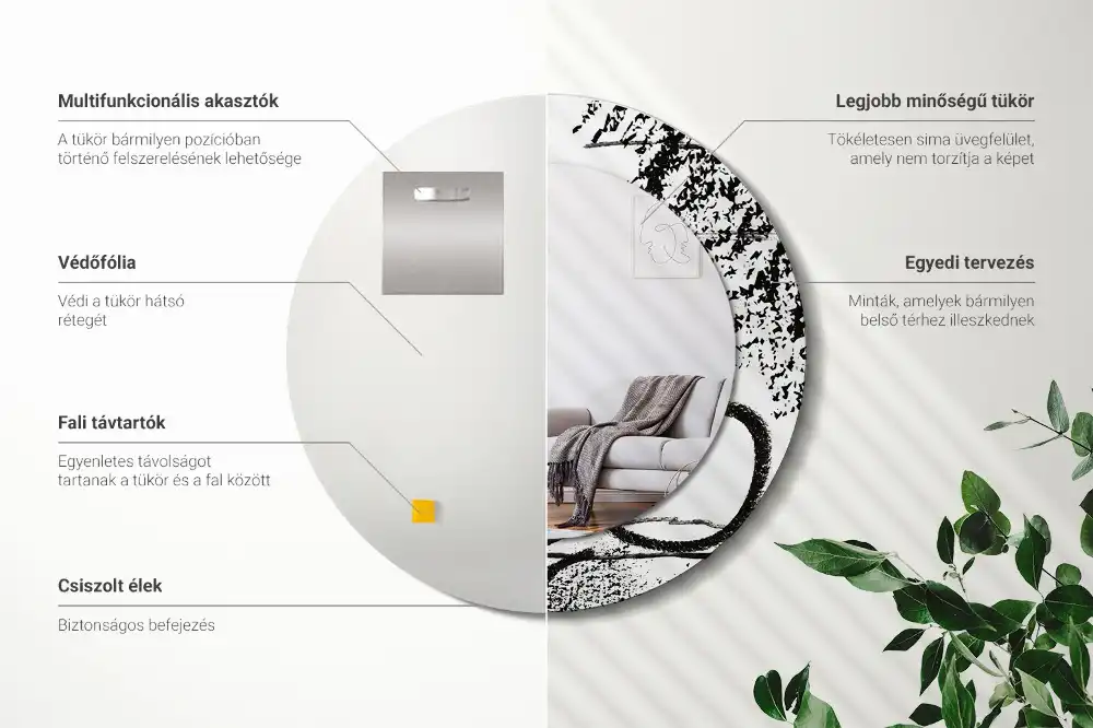 Specchio rotondo con cornice stampata Motivo graffiti