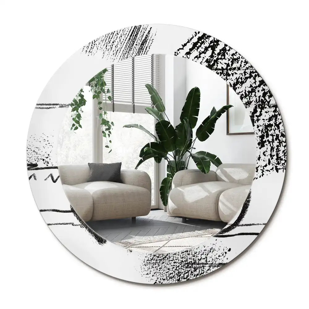 Specchio rotondo con cornice stampata Motivo graffiti