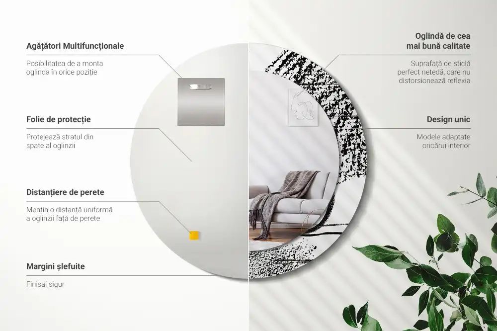 Specchio rotondo con cornice stampata Motivo graffiti