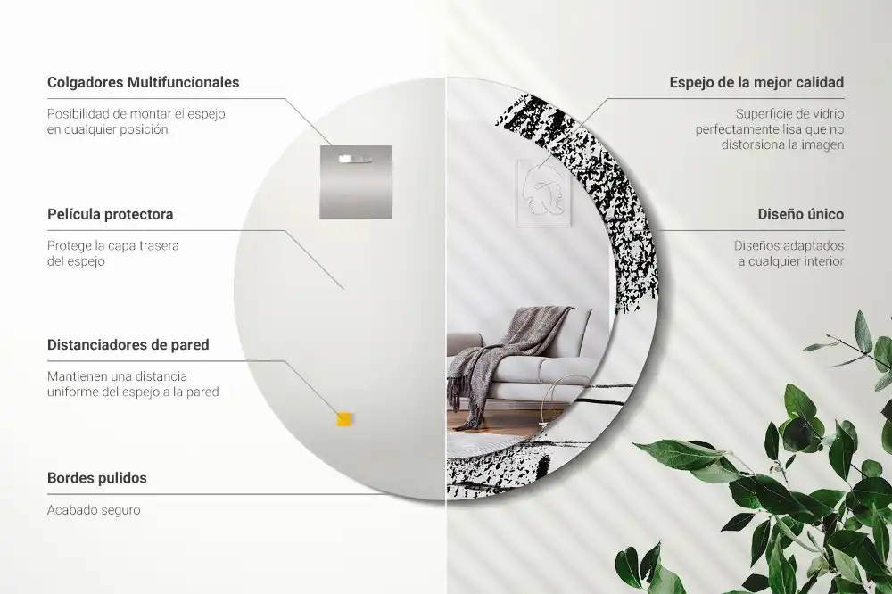 Specchio rotondo con cornice stampata Motivo graffiti