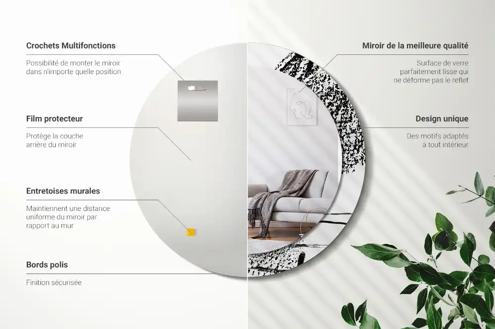 Specchio rotondo con cornice stampata Motivo graffiti