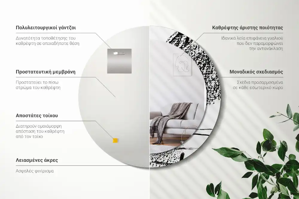 Specchio rotondo con cornice stampata Motivo graffiti