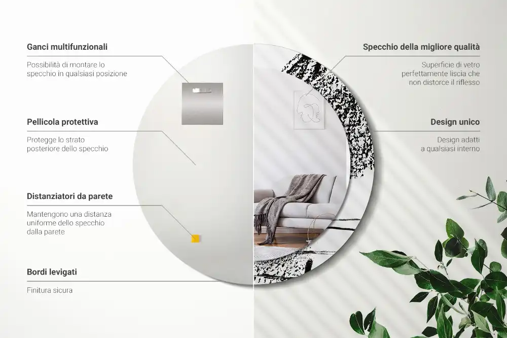 Specchio rotondo con cornice stampata Motivo graffiti