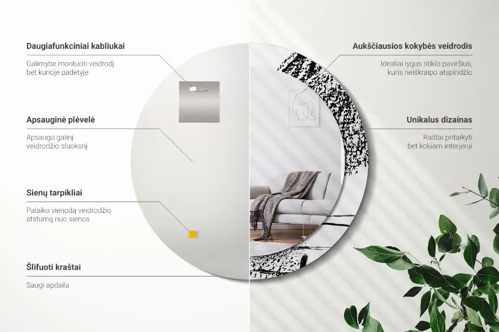 Specchio rotondo con cornice stampata Motivo graffiti