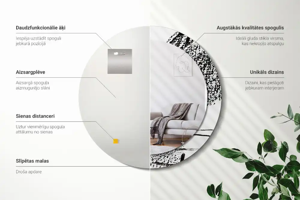 Specchio rotondo con cornice stampata Motivo graffiti