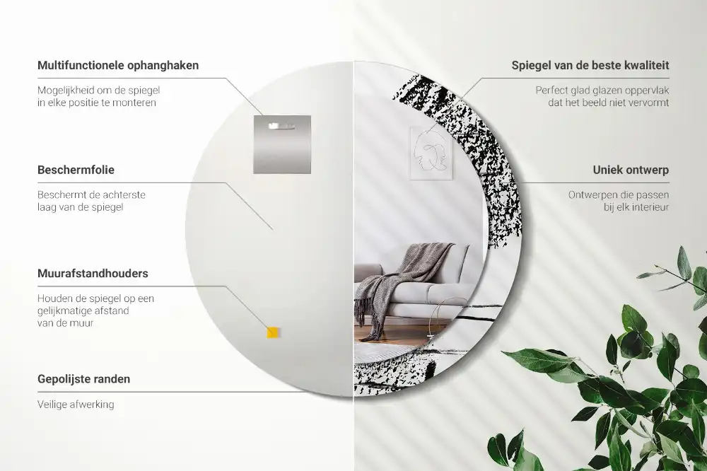 Specchio rotondo con cornice stampata Motivo graffiti