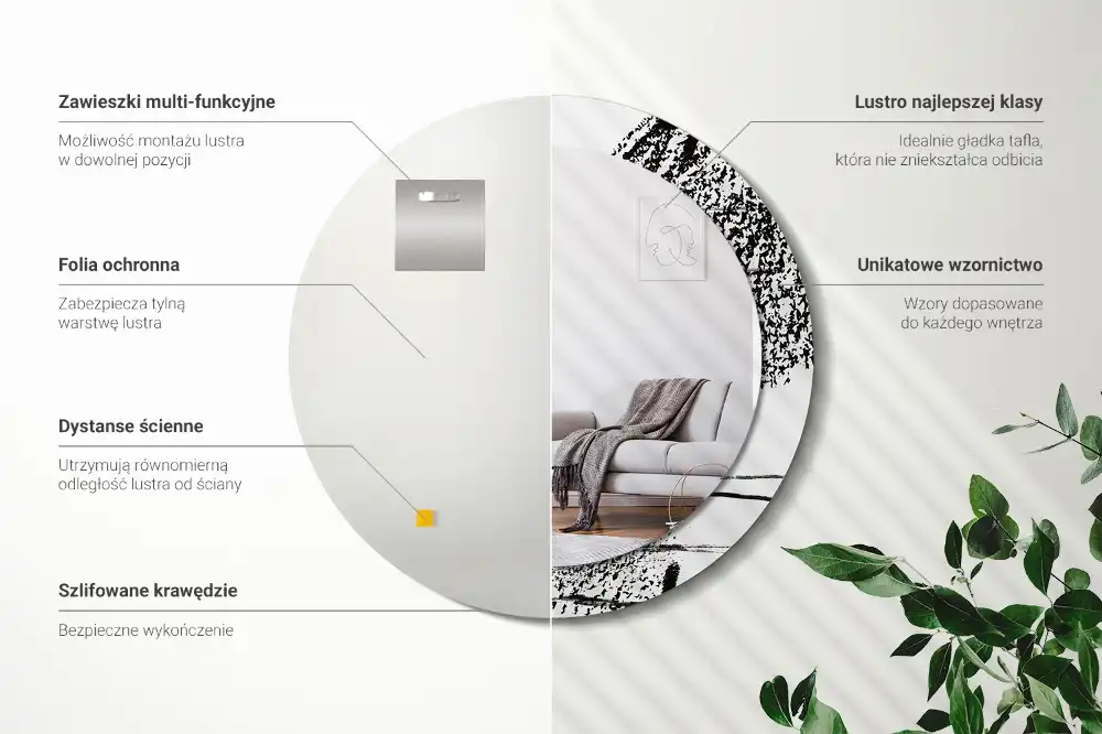 Specchio rotondo con cornice stampata Motivo graffiti