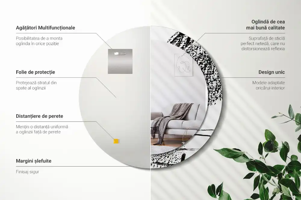 Specchio rotondo con cornice stampata Motivo graffiti