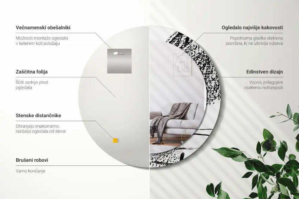 Specchio rotondo con cornice stampata Motivo graffiti