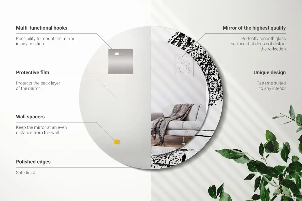 Specchio rotondo con cornice stampata Motivo graffiti