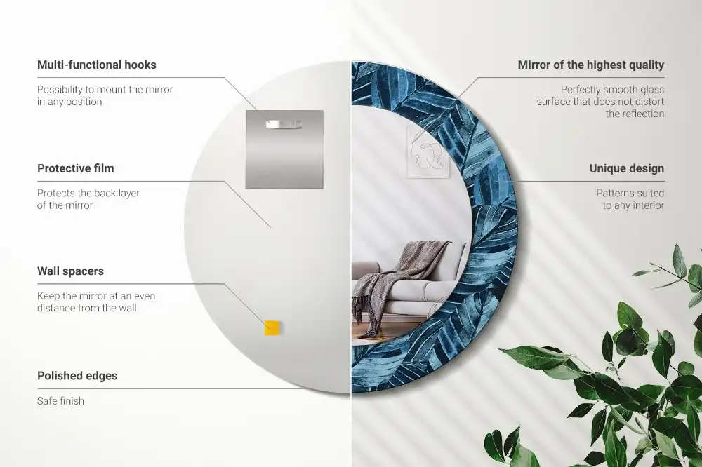 Specchio circolare decoro Foglie della giungla