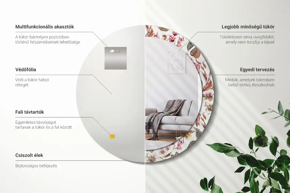 Specchio rotondo con cornice stampata Fiori d'epoca