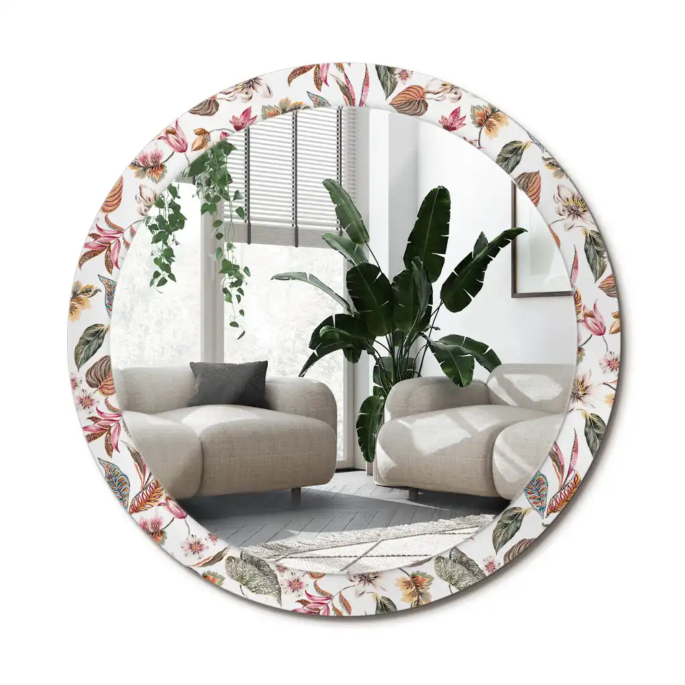 Specchio rotondo con cornice stampata Fiori d'epoca