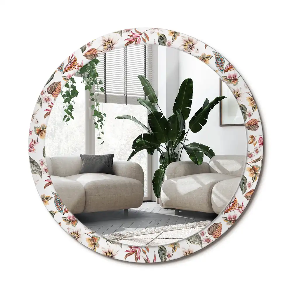 Specchio rotondo con cornice stampata Fiori d'epoca