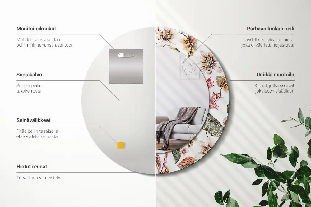 Specchio rotondo con cornice stampata Fiori d'epoca