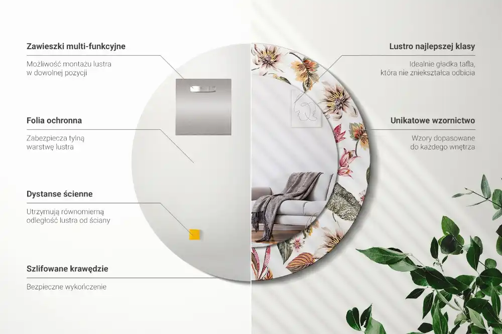 Specchio rotondo con cornice stampata Fiori d'epoca