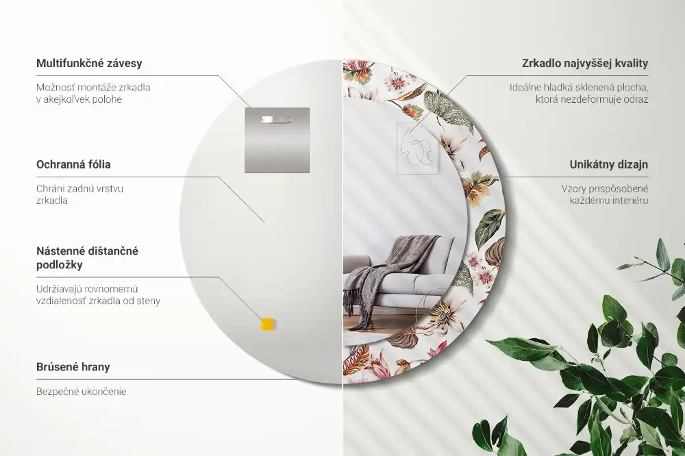 Specchio rotondo con cornice stampata Fiori d'epoca