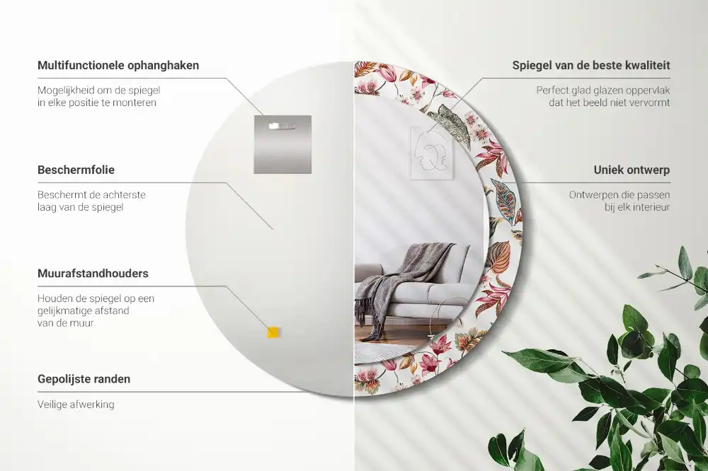 Specchio rotondo con cornice stampata Fiori d'epoca