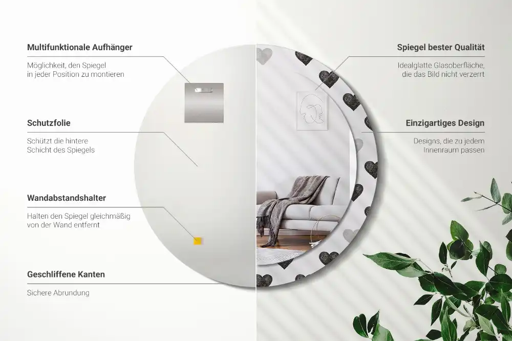 Specchio circolare stampato Cuori astratti