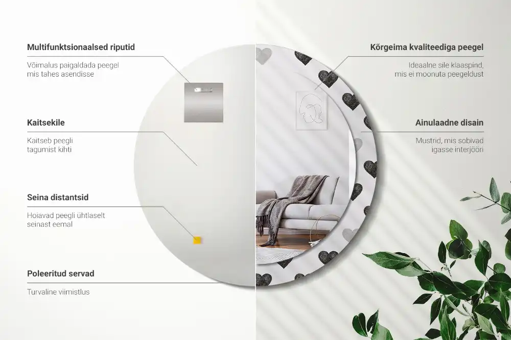 Specchio circolare stampato Cuori astratti