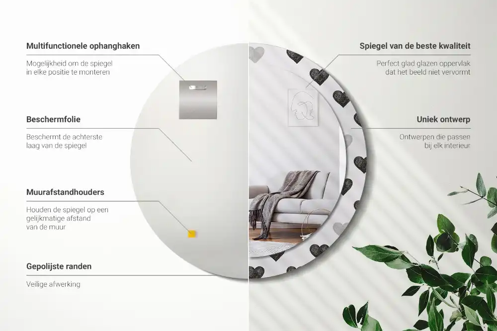 Specchio circolare stampato Cuori astratti