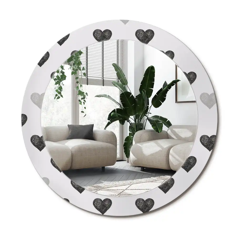 Specchio circolare stampato Cuori astratti