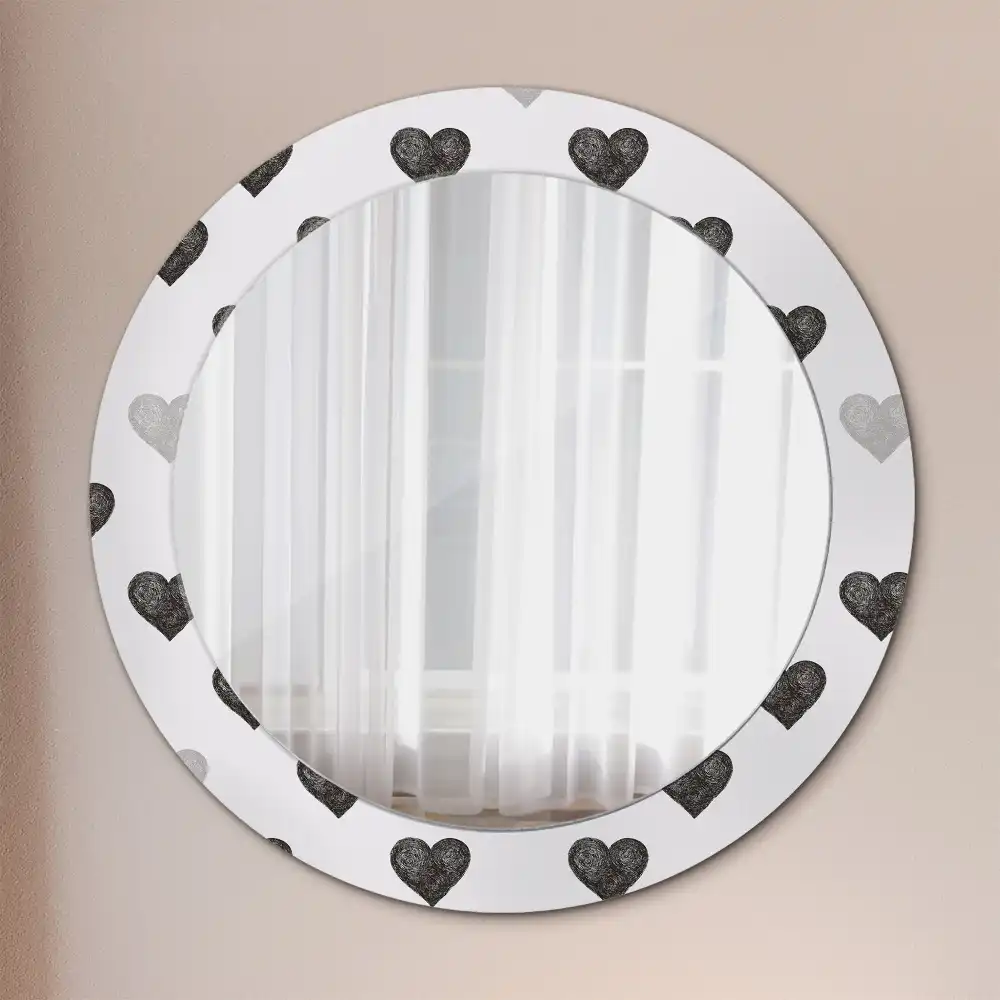 Specchio circolare stampato Cuori astratti