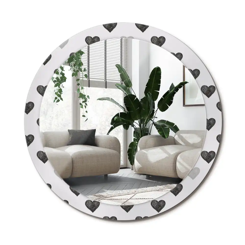 Specchio circolare stampato Cuori astratti