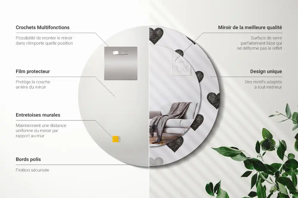 Specchio circolare stampato Cuori astratti