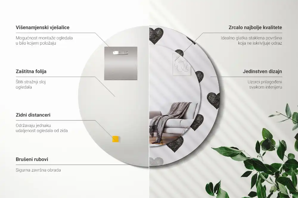 Specchio circolare stampato Cuori astratti