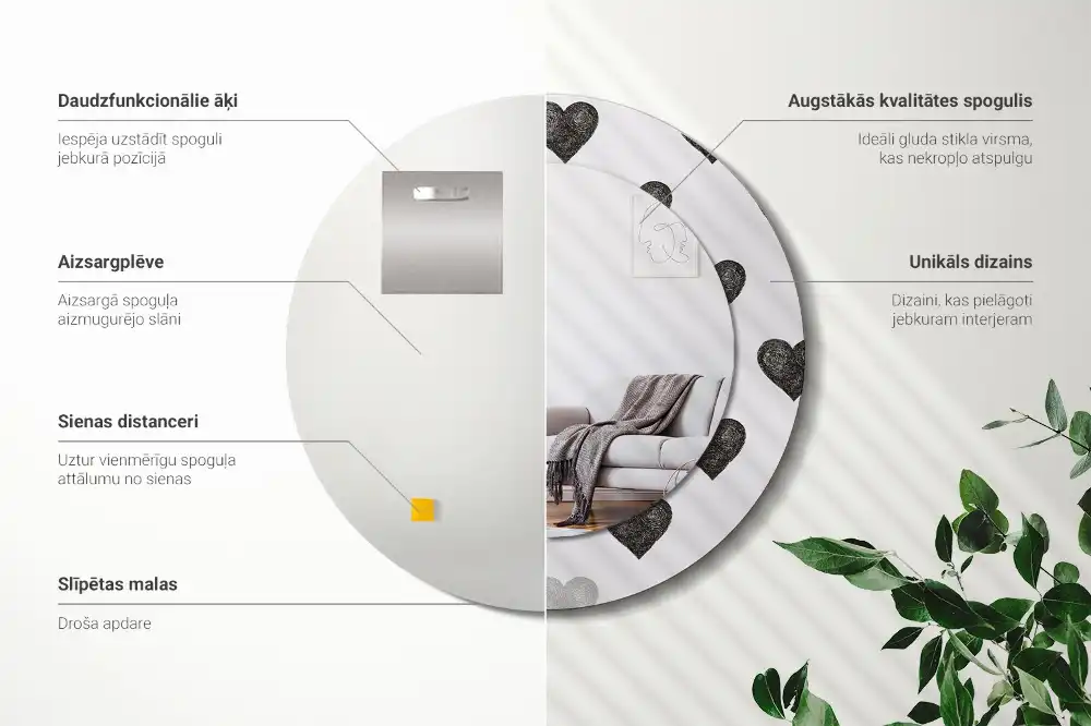 Specchio circolare stampato Cuori astratti