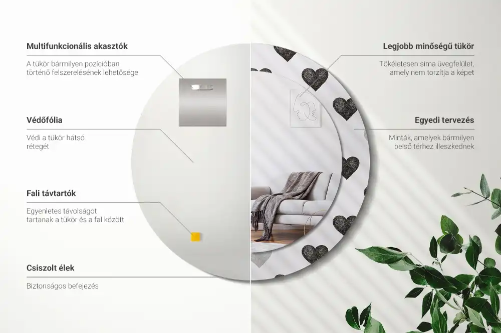 Specchio circolare stampato Cuori astratti