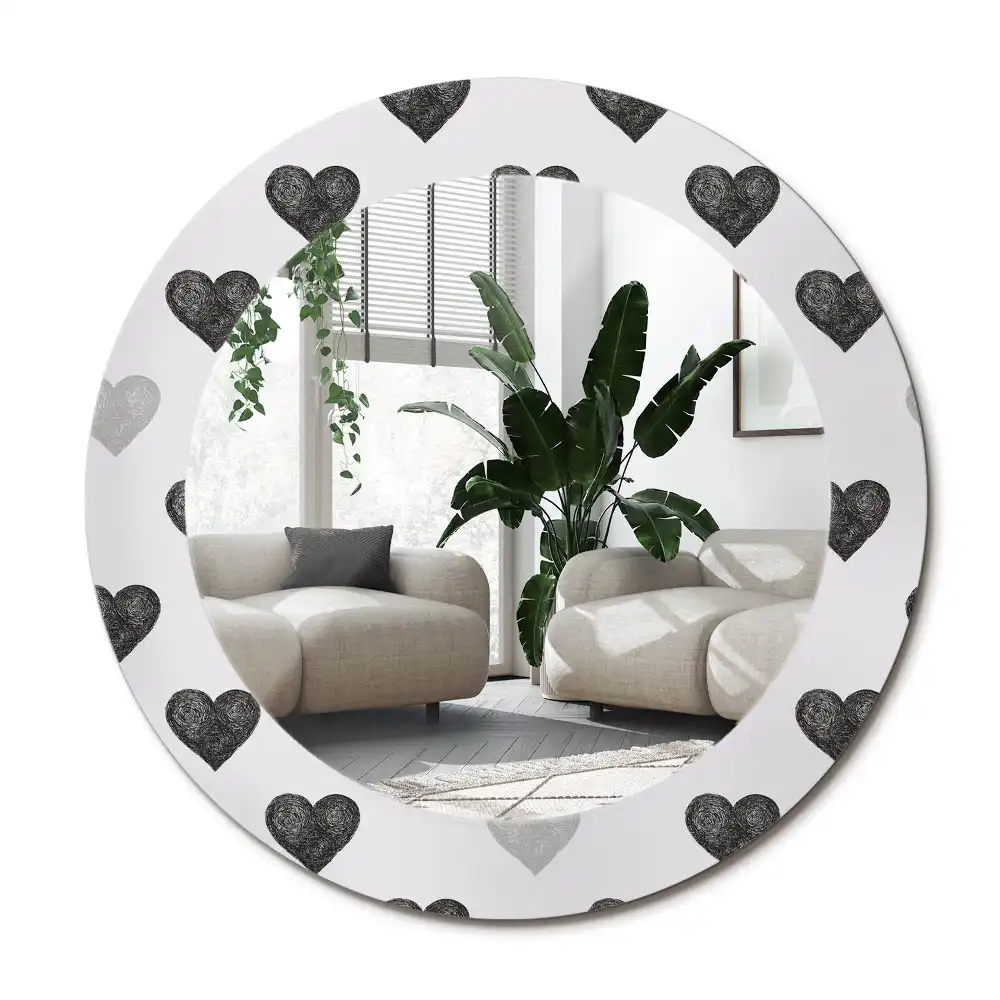 Specchio circolare stampato Cuori astratti