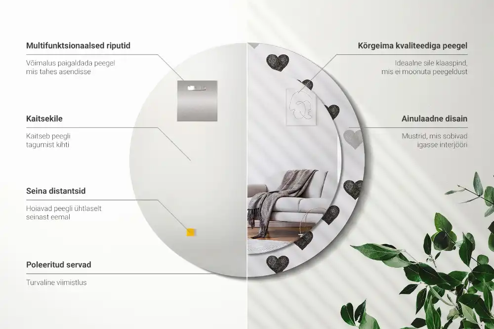 Specchio circolare stampato Cuori astratti