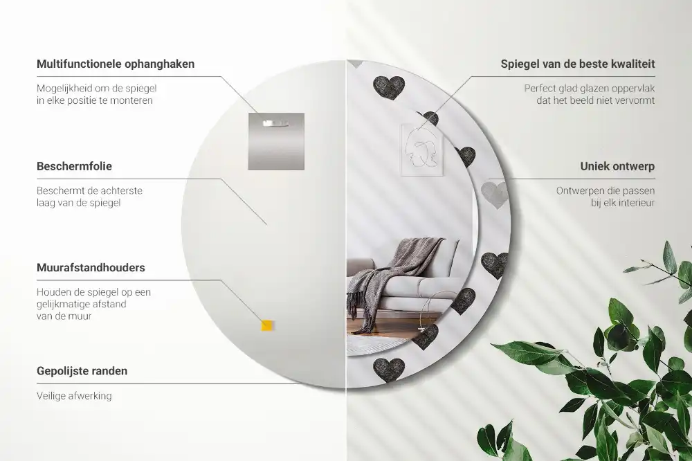 Specchio circolare stampato Cuori astratti