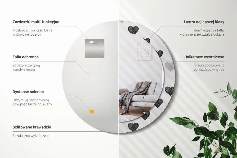 Specchio circolare stampato Cuori astratti