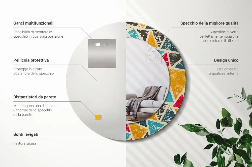 Specchio rotondo con cornice stampata Composizione retrò