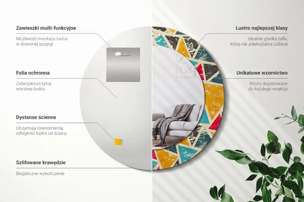 Specchio rotondo con cornice stampata Composizione retrò