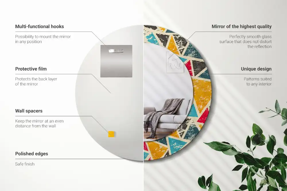 Specchio rotondo con cornice stampata Composizione retrò