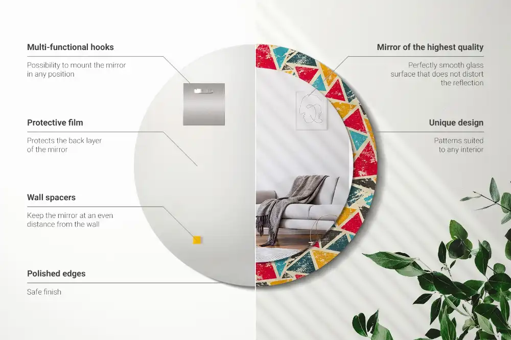 Specchio rotondo con cornice stampata Composizione retrò