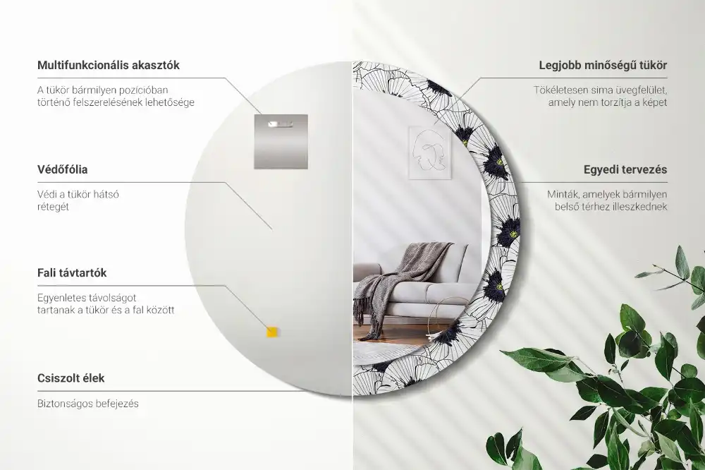 Specchio circolare stampato Composizione floreale