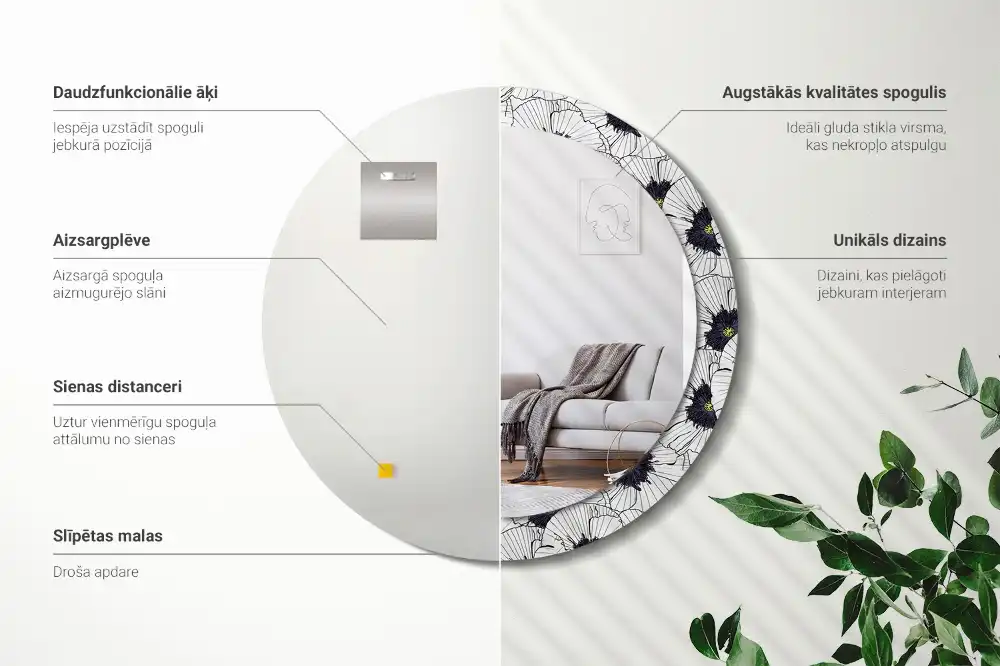 Specchio circolare stampato Composizione floreale