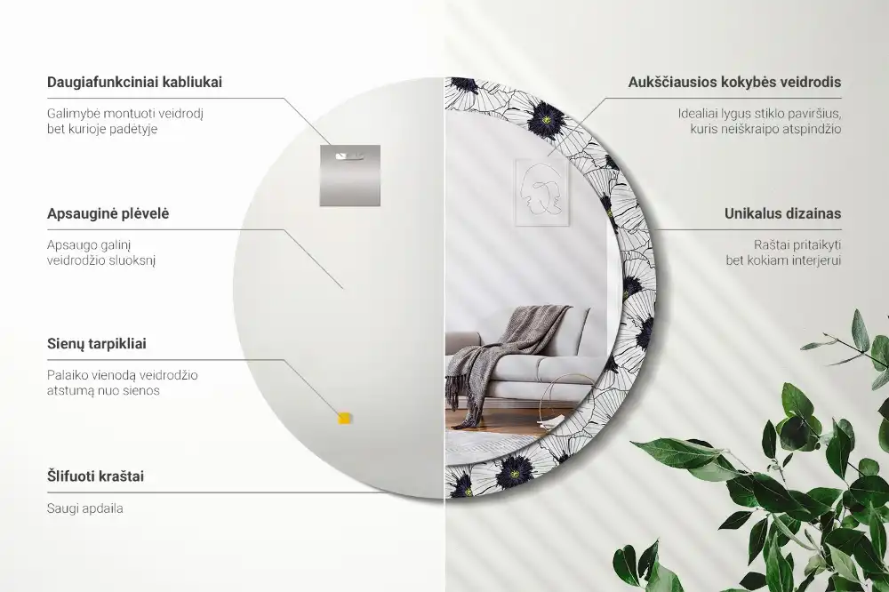 Specchio circolare stampato Composizione floreale