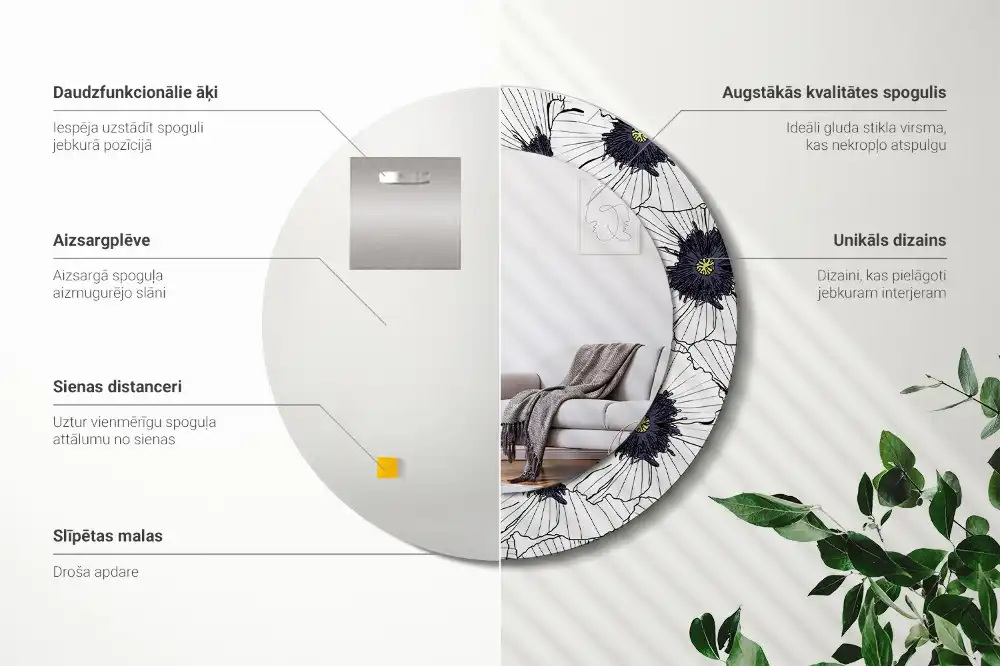 Specchio circolare stampato Composizione floreale