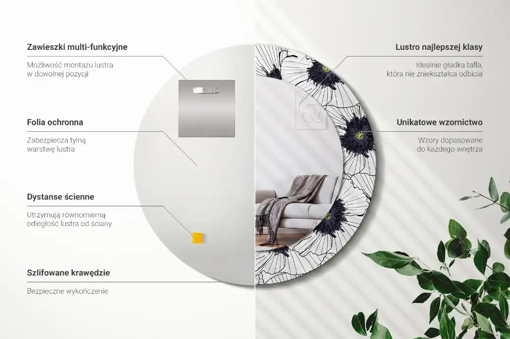 Specchio circolare stampato Composizione floreale