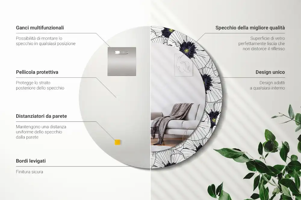 Specchio circolare stampato Composizione floreale